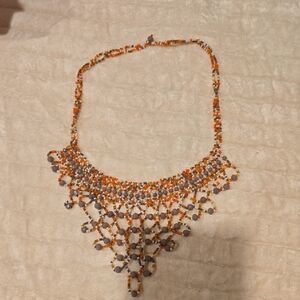 Vibrant Orange and Silver Beaded Necklace